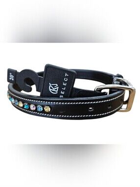KL Select 20" Dog Collar Black Leather "Paradise" with Pastel Stones